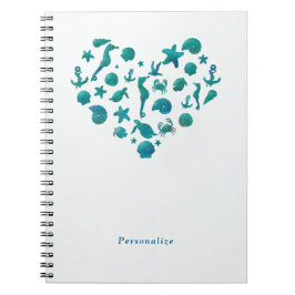 Caderno Espiral Coisas de Praia Aguarela Azul Turquesa Chic Modern