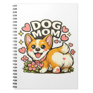 Caderno Espiral Cola de Cachorro Mãe Corgi Adesivo Kawaii Flor, Ar