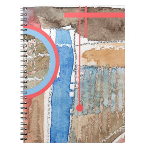 Caderno Espiral colagem da arte abstracta, meios mistos e aguarela