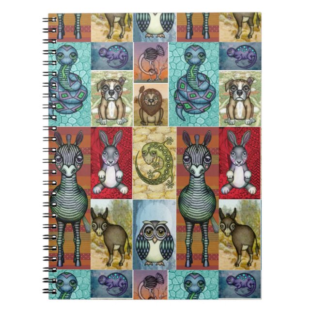 Caderno Espiral Colagem de animais bonitos Design de arte popular (Frente)