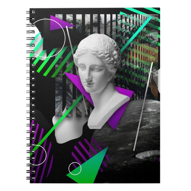 Caderno Espiral Colagem de arte contemporânea com estátua de gesso (Frente)