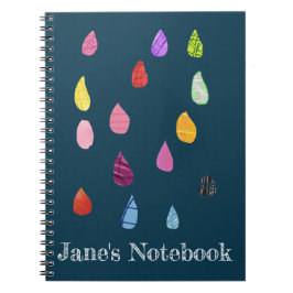 Caderno Espiral Colagem de arte de gotas de chuva boho fofo