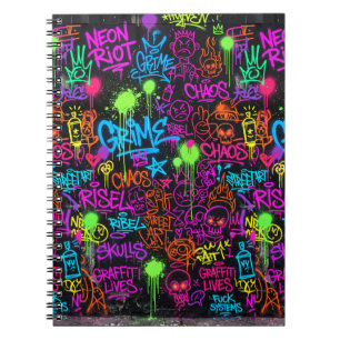 Caderno Espiral Colagem de Arte de Rua com Grafite Neon