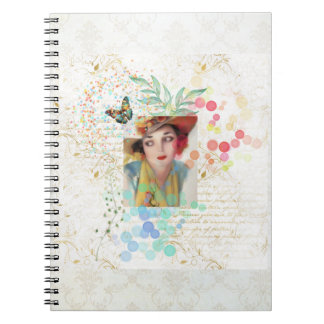 Caderno Espiral Colagem de Cowgirl no estilo Art Deco.