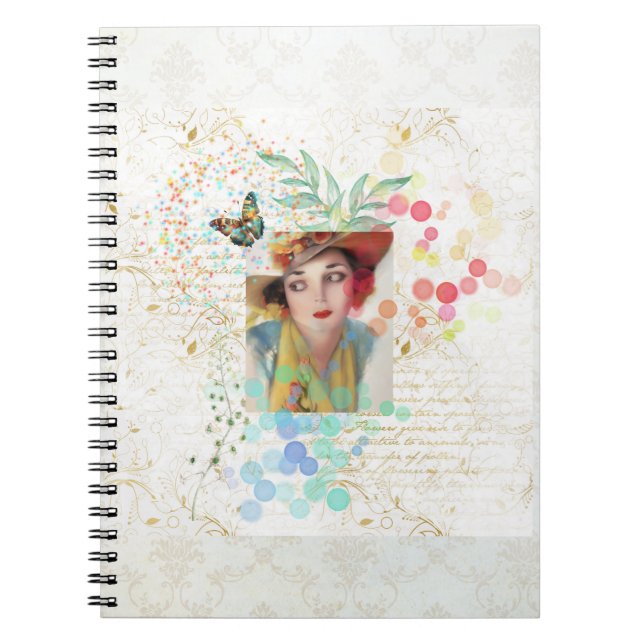 Caderno Espiral Colagem de Cowgirl no estilo Art Deco. (Frente)
