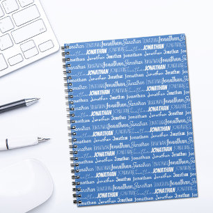 Caderno Espiral Colagem de Fonte de Nome Azul Personalizado Legal