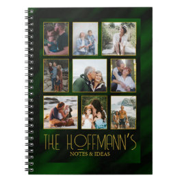 Caderno Espiral Colagem de Fotografias Elegante do Emerald Green