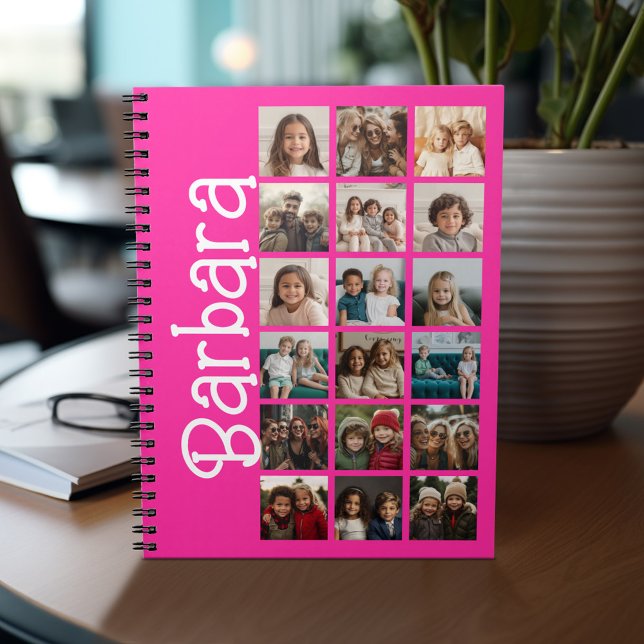 Caderno Espiral Colagem de Fotos 18 - Nome Personalizado Grande -  (Personalized notebook with photos and text)