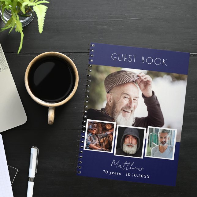 Caderno Espiral Colagem de fotos brancas azuis do marinho de anive (Criador carregado)