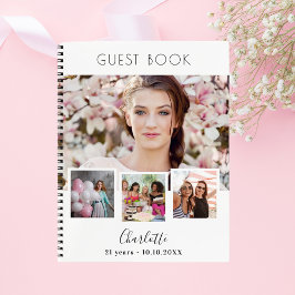 Caderno Espiral Colagem de fotos brancas de aniversário do livro c