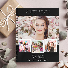 Caderno Espiral Colagem de fotos brancas pretas do aniversário do