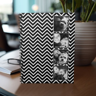 Caderno Espiral Colagem de Fotos com Padrão Chevron Preto e Branc