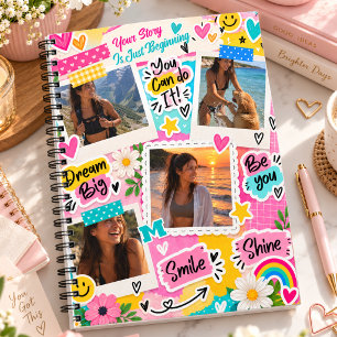 Caderno Espiral Colagem de Fotos de Adolescente Inspirador Rosa