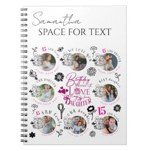 Caderno Espiral Colagem de Fotos de Aniversário da Filha Tipografi
