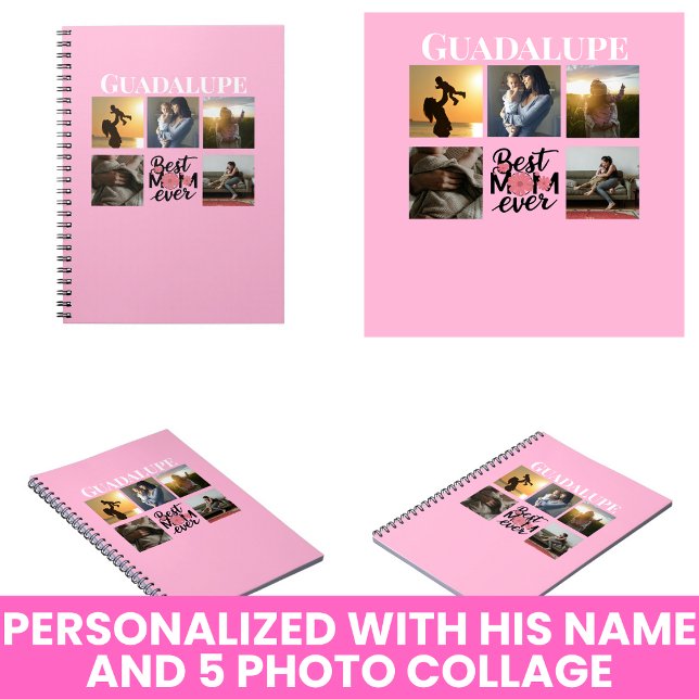 Caderno Espiral Colagem de fotos e monograma de presentes no dia d (Mother's Day Gifts Photo Collage and Monogrammed Notebook
)
