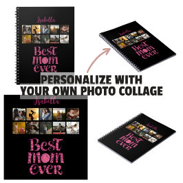 Caderno Espiral Colagem de Fotos Lembrança da Mãe Citação Moderna