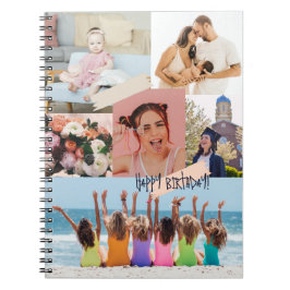 Caderno Espiral Colagem de fotos modernas Feliz aniversário