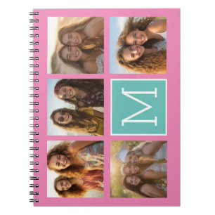 Caderno Espiral Colagem de Fotos Monograma - Até 5 fotos Rosa