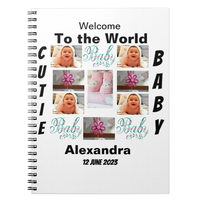 Caderno Espiral Colagem de Fotos Personalizada do New Baby 11 (Frente)
