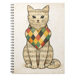 Caderno Espiral Colagem de Gato Musical com Coração de Harlequim