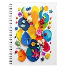 Caderno Espiral Colagem de Mídia Mista Floral Abstrata Brilhante