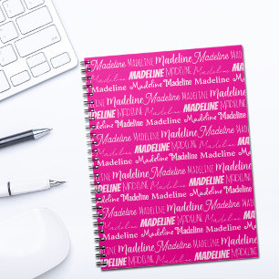Caderno Espiral Colagem de Nome de Meninas Rosa Choque Personaliza