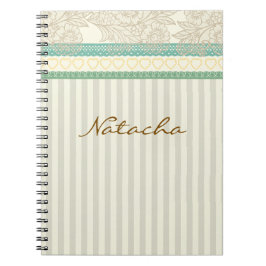 Caderno Espiral Colagem de renda pastel bonita com monograma e lis