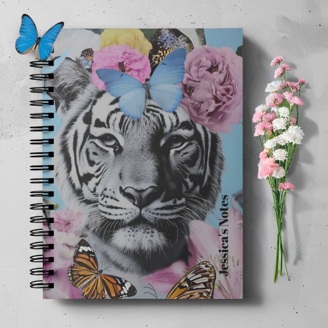 Caderno Espiral Colagem de Tigre de Arte Pop e Borboletas (Elevate your style with this standout piece, ideal for lovers of vintage flair.)