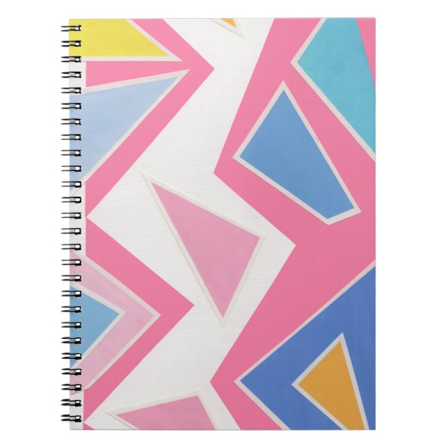 Caderno Espiral Colagem de Triângulos Rosa (Frente)