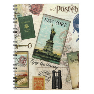Caderno Espiral colagem de viagens vintage moderna