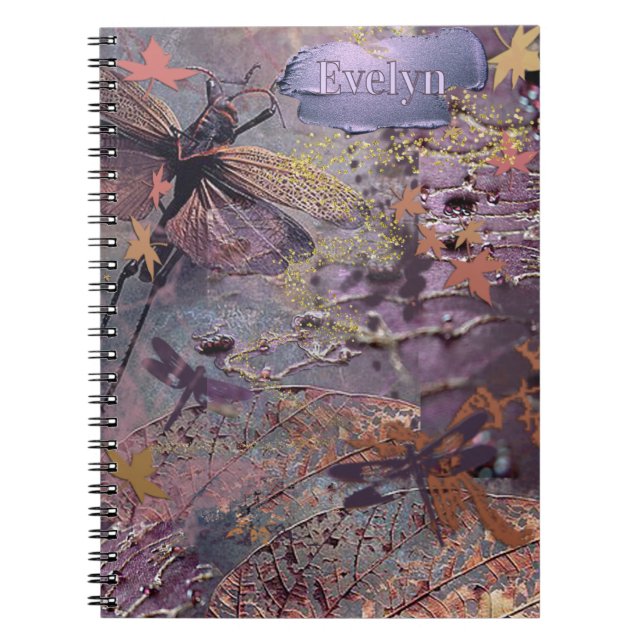 Caderno Espiral Colagem Fantasia Roxa de Outono (Frente)