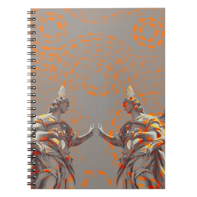 Caderno Espiral Colagem legal de esculturas e círculos laranja (Frente)