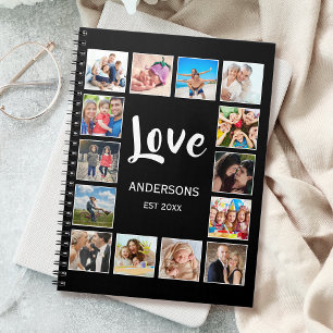 Caderno Espiral Colagem Personalizada de Fotos da Família em Preto