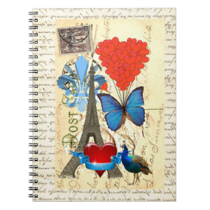 Caderno Espiral Colagem romântica de Paris