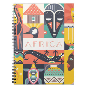 Caderno Espiral Colagem simbólica africana da arte