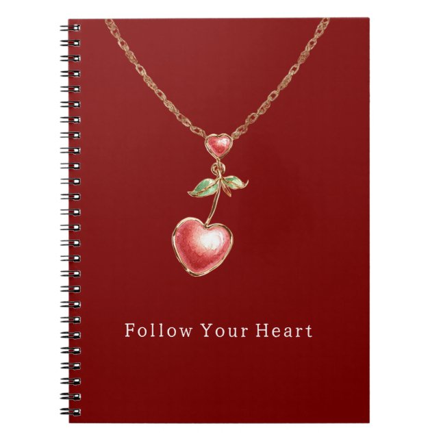 Caderno Espiral Colar de Ouro com Corações Vermelhos (Frente)