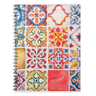 Caderno Espiral Coleção de azulejos de cerâmica com aquarela. Vint