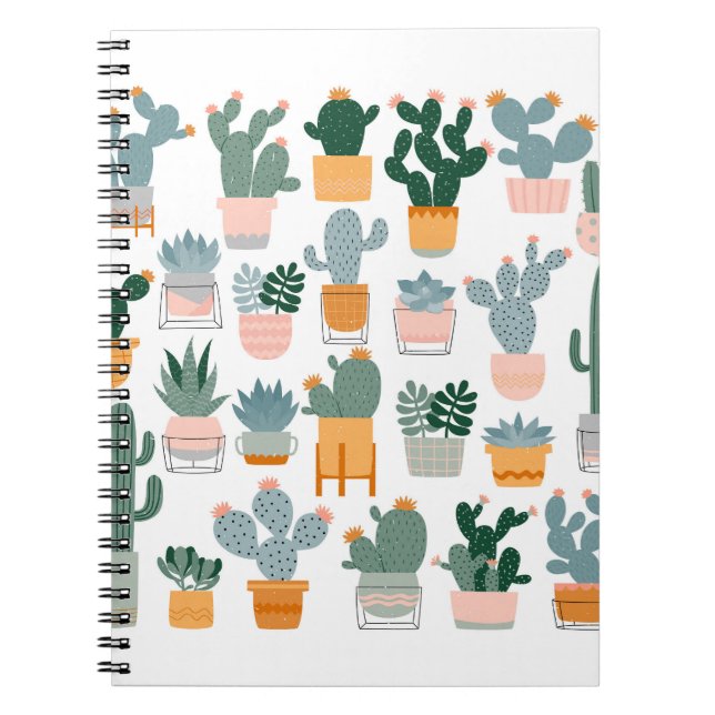Caderno Espiral Coleção de Cactus em Design de Vasos (Frente)