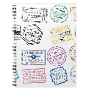 Caderno Espiral Coleção de Carimbos de Passaporte Isolados em Bran