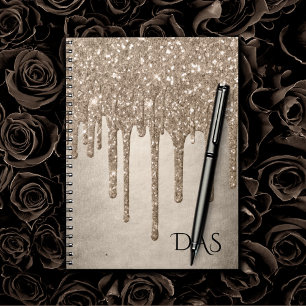 Caderno Espiral Coleta Dourada Monograma de Champagne Elegante