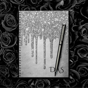 Caderno Espiral Coletor de Prata   Diamond Sparkle Monograma