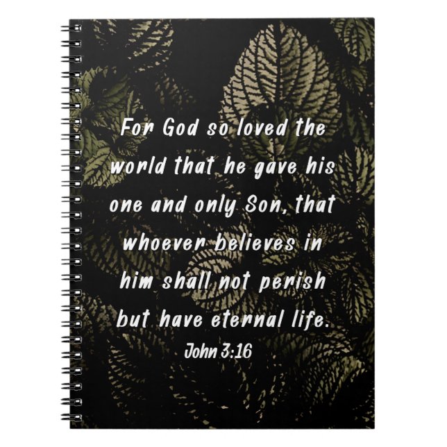 Caderno Espiral Coleus Deixa Planta John 3:16 Bíblia Verse (Frente)
