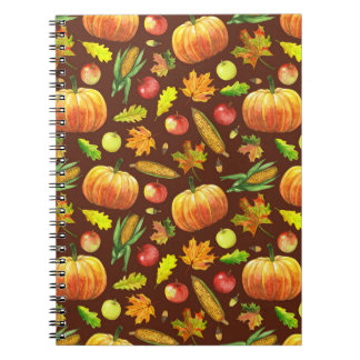 Caderno Espiral Colheita de Ação de Graças, padrão uniforme de aqu