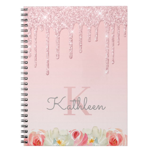 Caderno Espiral Colírio Dourado com Rosa Floral Monograma (Frente)