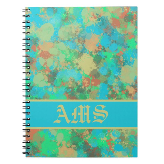 Caderno Espiral Colírio verde, amarelo e azul abstrato (Frente)