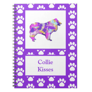 Caderno Espiral Collie Rough Kisses Dog Silhouette PurplePY&B