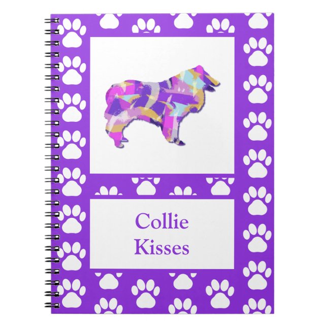 Caderno Espiral Collie Rough Kisses Dog Silhouette PurplePY&B (Frente)