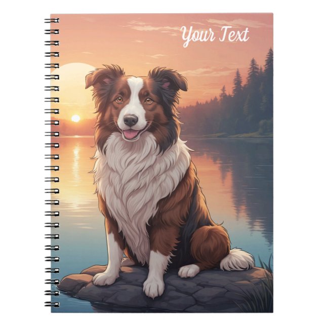 Caderno Espiral Collie Vermelho e Branco junto ao Lago (Frente)