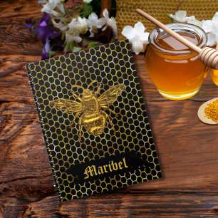 Caderno Espiral Colmeia da Rainha Dourada de Abelhas Espumantes Do