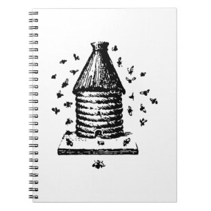 Caderno Espiral Colmeia do vintage retro abelhas pretas & brancas